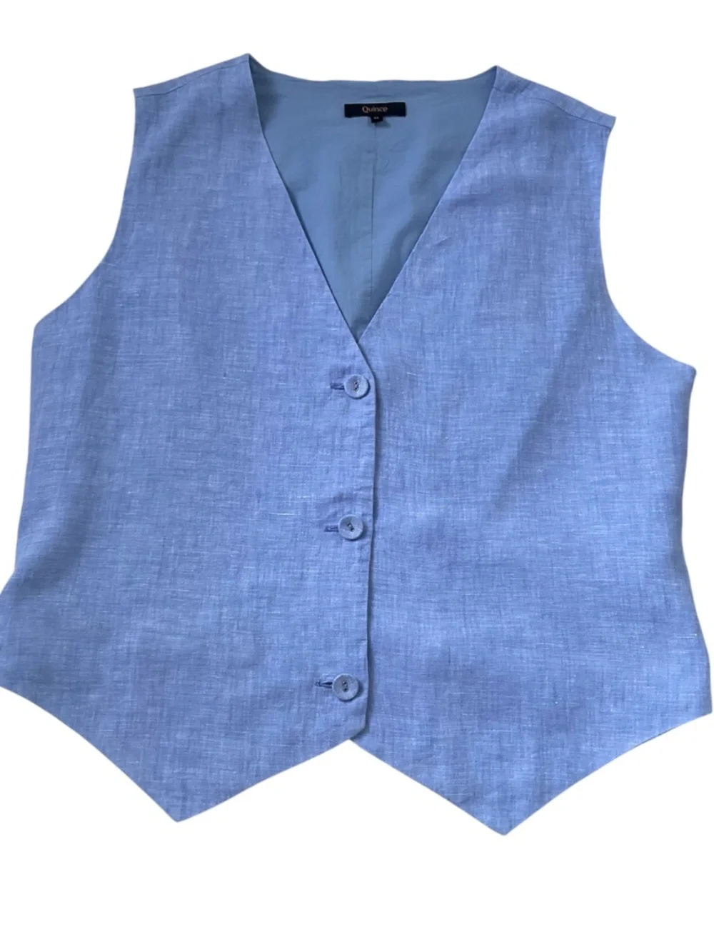 Quince 100% European Linen Vest Sz M French Blue Coastal Preppy Quiet Luxury